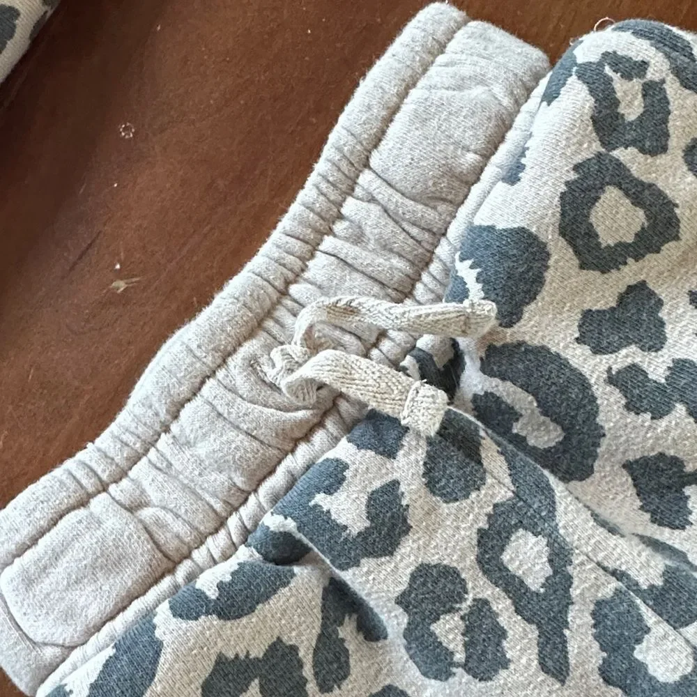 Leopard Print Kids Pajama Set - Cream and Gray